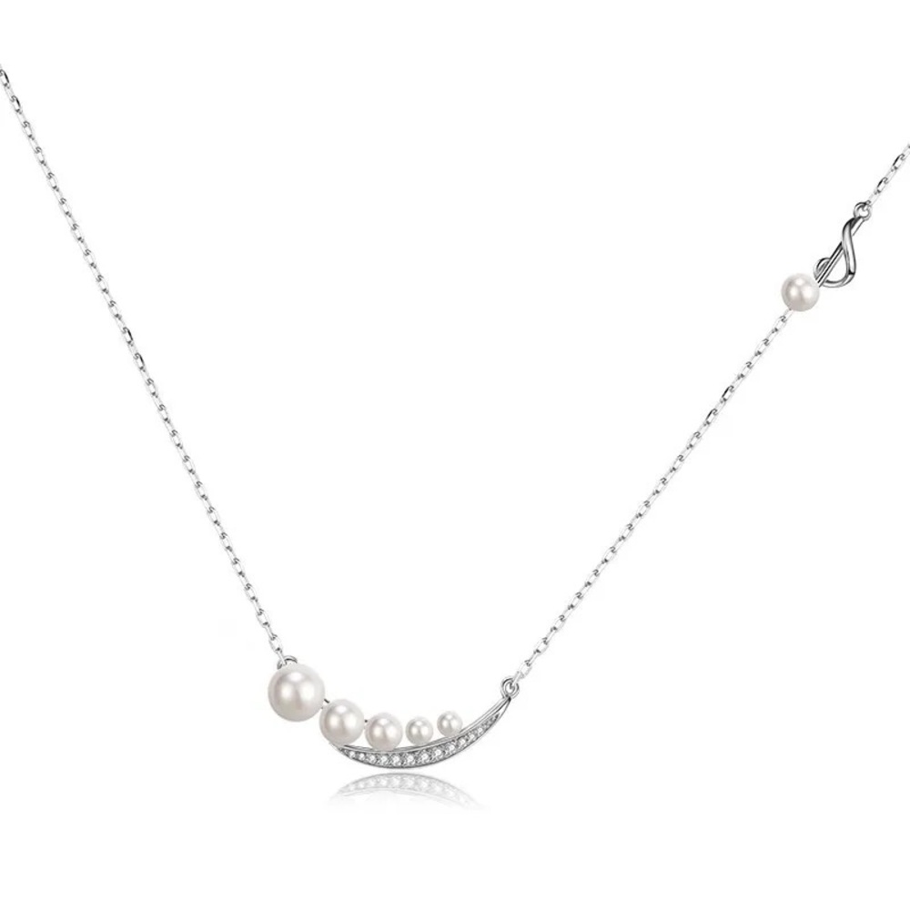 Kaykelly Pearl Necklace Moon Smile Pendant In Sterling Silver